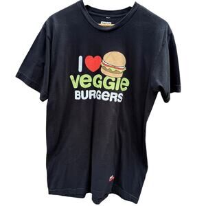 Peta Vegan I Love Veggie Burgers black cotton t-shirt Size Large